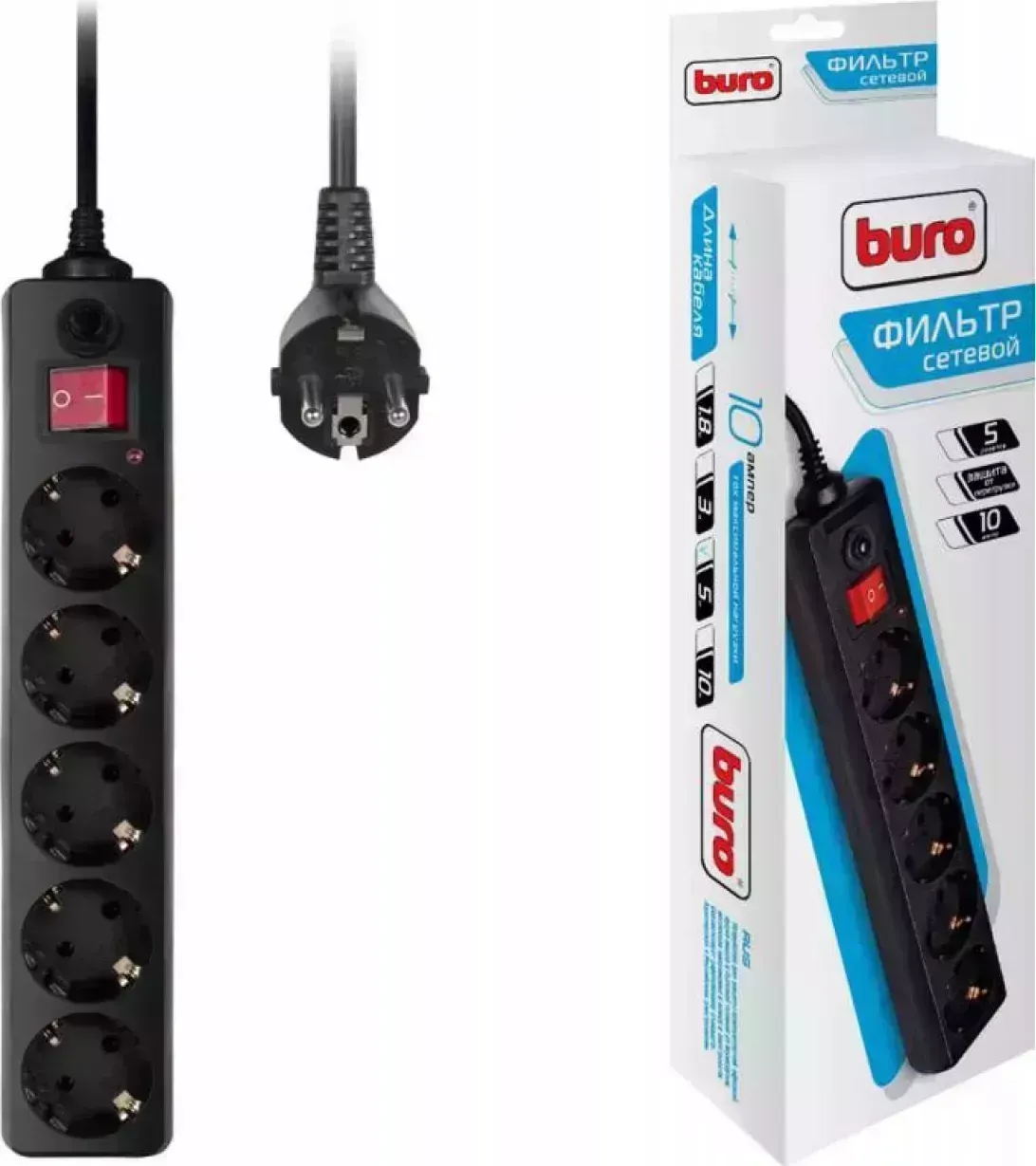 Сетевой фильтр BURO 500SH-5-B 5м 5 розеток черный