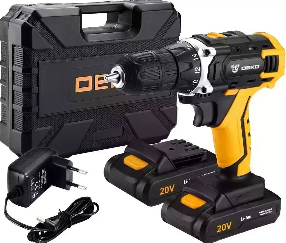 Дрель аккумуляторная DEKO DKCD20FU-Li SET3 в кейсе + оснастка 13 шт