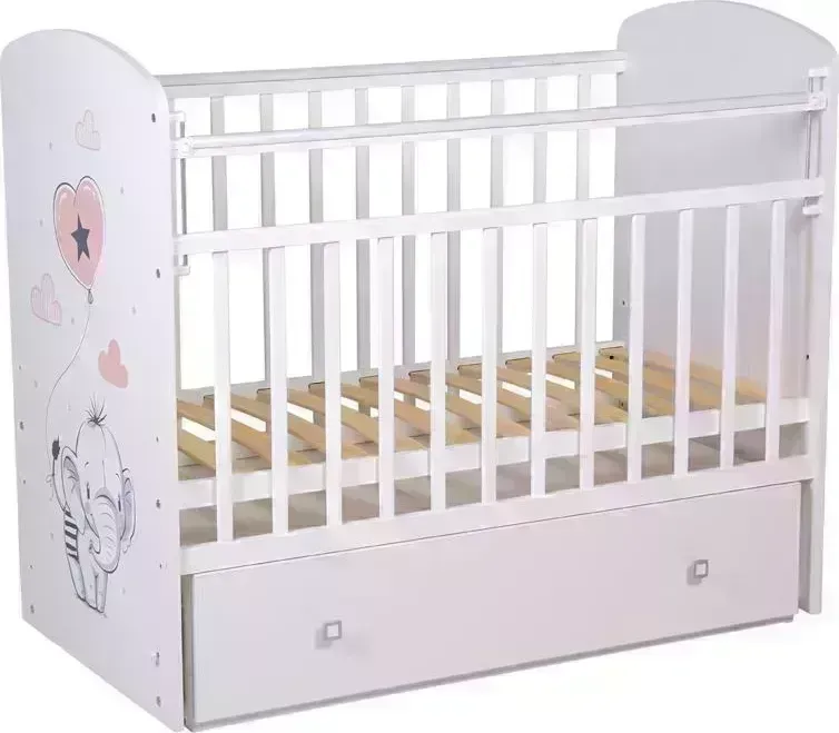 Кроватка детская ФЕЯ 750 Слоник, белый (1 кор.)