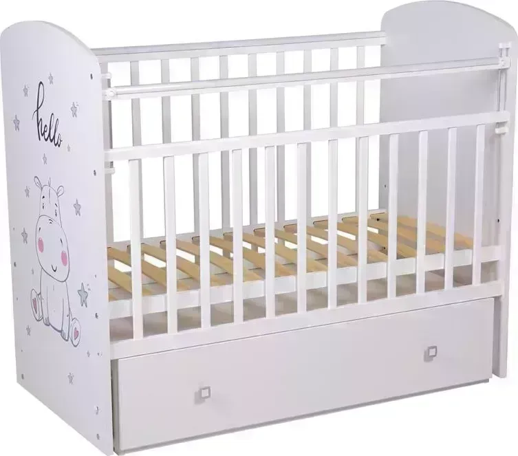 Кроватка детская ФЕЯ 750 Бегемотик, белый (1 кор.)