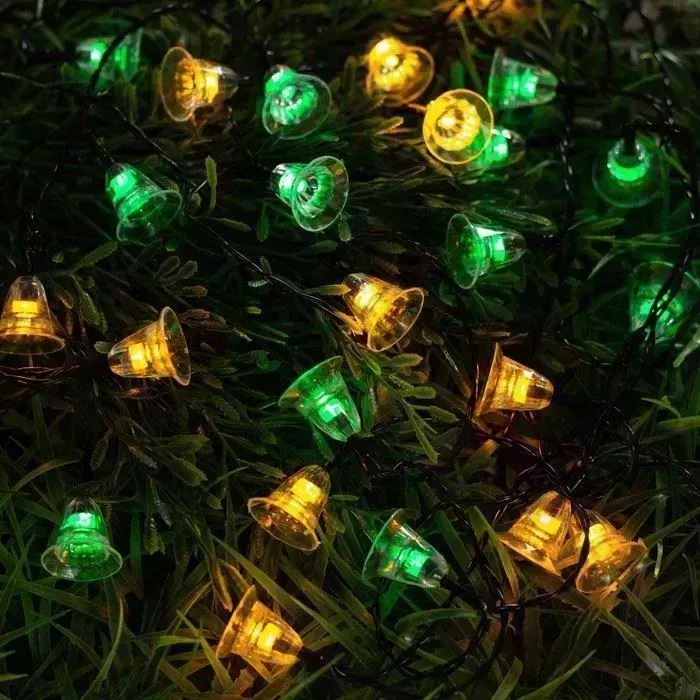 Гирлянда LUAZON LIGHTING Нить 4.5 м с насадками Колокольчики, IP44, тёмная нить, 30 LED, свечение зелёное/жёлтое, 2 реж на солнечной батарее м с 30 2 има, солнечная батарея 6253