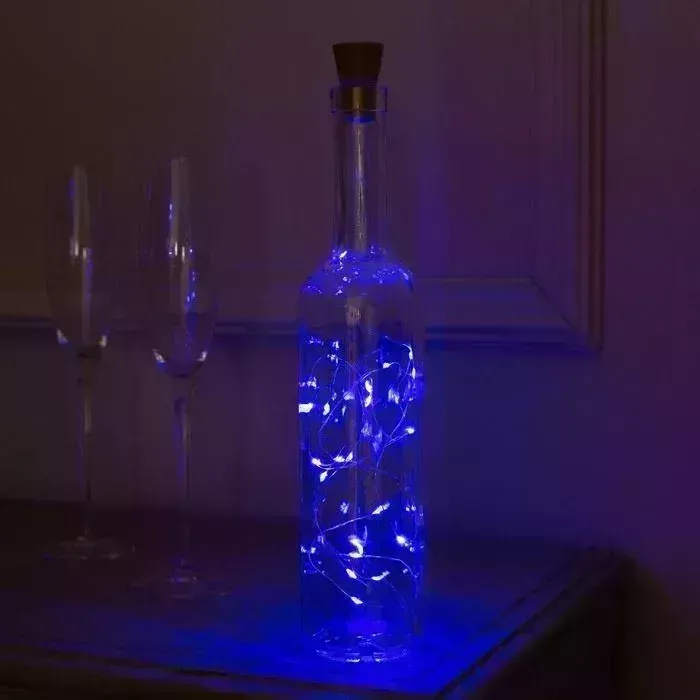 Гирлянда LUAZON LIGHTING Нить 2 м роса с пробкой, IP44, серебристая нить, 20 LED, свечение синее, фиксинг, солнечная б на солнечной батарее 2 м с 20 батарея 5189866