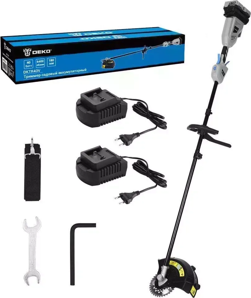 Триммер аккумуляторный DEKO DKTR40V PRO, 2*4.0Ач, 2*ЗУ 065-1216 садовый