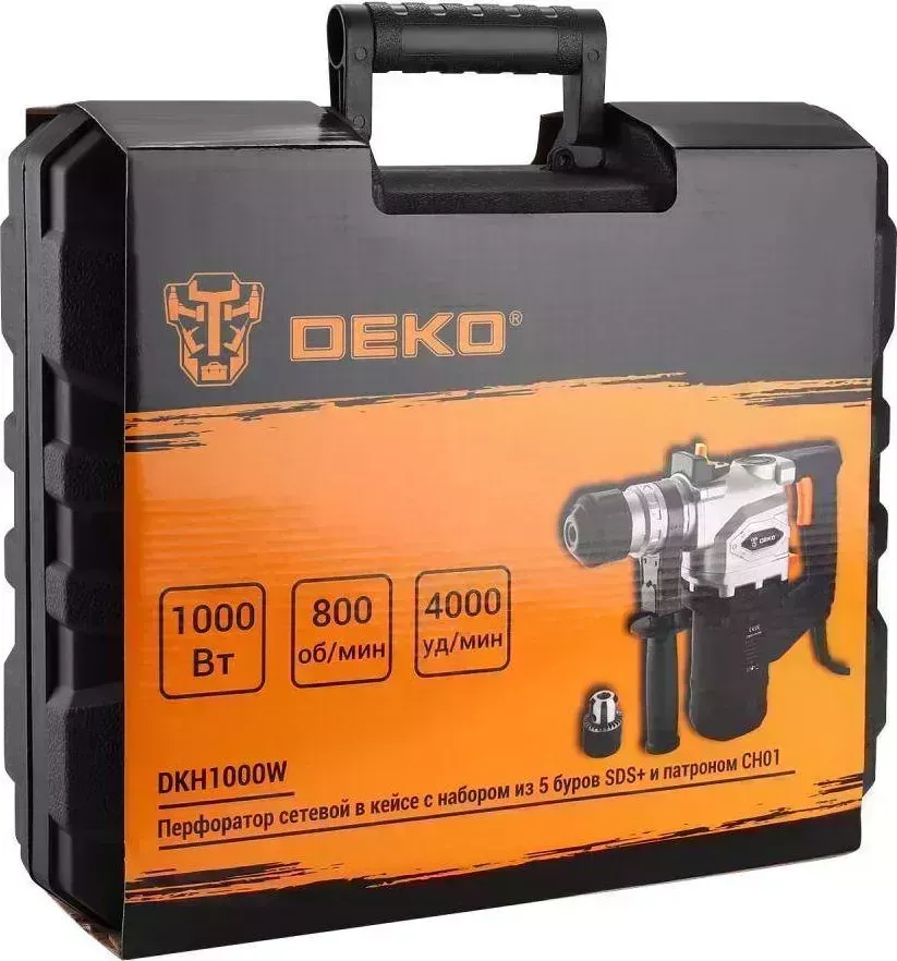 Перфоратор DEKO DKH1000W в кейсе с набором из 5 буров SDS+ и патроном CH01 063-4224 сетевой в с 5 и