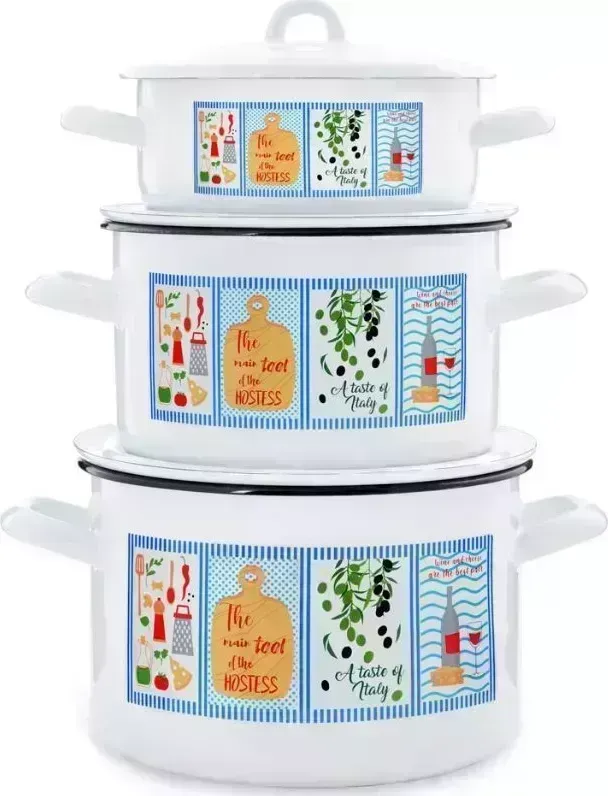 Набор посуды ЭСТЕТ ЭТ-72650 "Вкус Италии" цилиндрический 1.45+2.9+4.3 л
