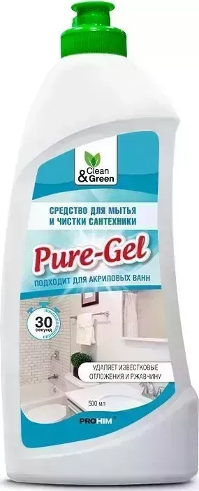 Чистящее средство CLEAN&GREEN CG8079 для мытья и чистки сантехники "Pure-Gel" (кислотное, гель) 500 мл.