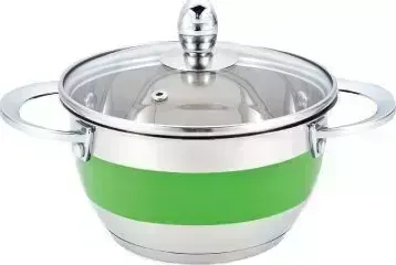 Кастрюля с крышкой GREEN POINT 2213G-GP с 2,9л, 20х11см,нерж.сталь, зеленая кастрюля с