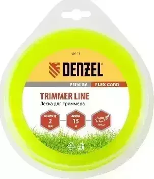 Леска триммерная DENZEL для триммера звезда 2 мм х 15 м, блистер FLEX CORD 96111 2 х 15
