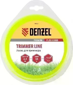 Леска триммерная DENZEL для триммера звезда 2,4 мм х58 м, блистер FLEX CORD 96121
