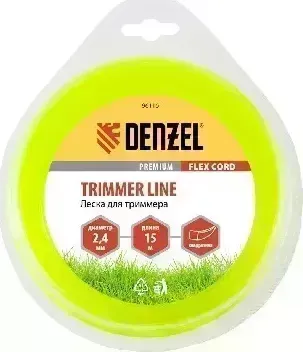 Леска триммерная DENZEL для триммера квадрат 2,4 мм х 15 м, блистер FLEX CORD 96116
