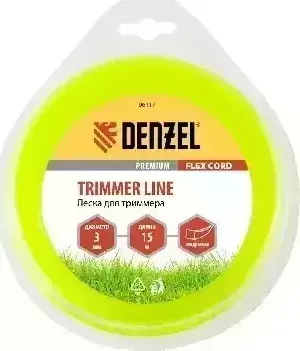 Леска триммерная DENZEL для триммера квадрат 3 мм х 15 м, блистер FLEX CORD 96117 3 х 15