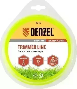 Леска триммерная DENZEL для триммера двухкомпонентная квадрат 3,0мм 15 м EXTRA CORD 96126