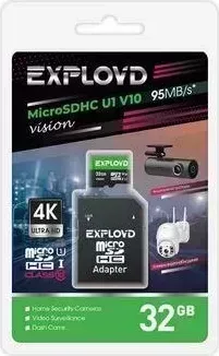 Карта памяти EXPLOYD MicroSDHC 32GB Class 10 (U1) V10 Vision + адаптер SD (95 MB/s) 10 + SD