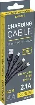 Кабель EXPLOYD EX-K-839 3в1 USB - microUSB/8 Pin/TYPE-C 0.2М 2.1A SONDER круглый черный