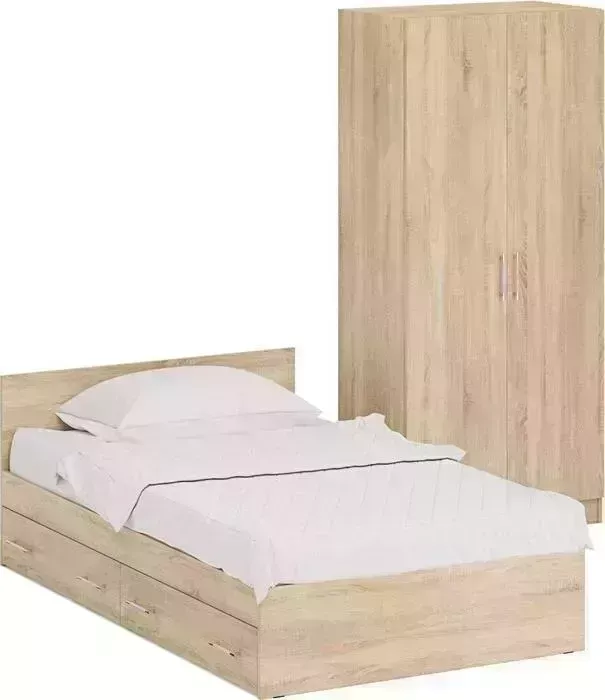 Комплект мебели СВК Стандарт кровать 120х200 с ящиками, шкаф 2-х створчатый 90х52х200, дуб сонома (1024351)
