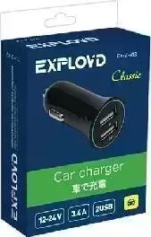 автомобильное зарядное устройство EXPLOYD EX-Z-413 3.4A/2.4А+1А 2хUSB чёрный
