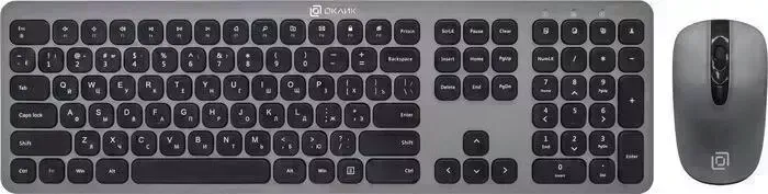 Клавиатура проводная Oklick + мышь 300M клав:серый мышь:серый/черный USB бес slim (1488402) + :серый/черный