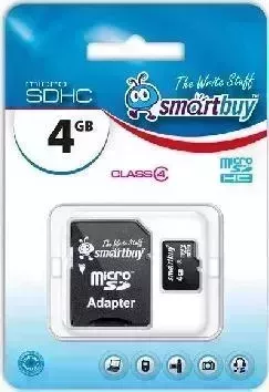 Карта памяти SMARTBUY (SB4GBSDCL4-01) MicroSDHC 4GB Class4 + адаптер