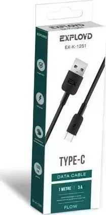 Кабель EXPLOYD EX-K-1251 Дата- USB - TYPE-C 1М чёрный