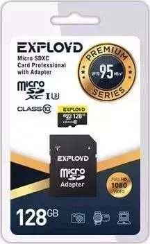 Карта памяти EXPLOYD MicroSDXC 128GB Class 10 UHS-1 Elite + адаптер SD (45 MB/s) 10 + SD