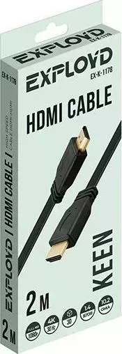 Кабель EXPLOYD EX-K-1178 / /HDMI-HDMI/V1.4/плоский/чёрный/2М / /HDMI-HDMI/V1.4/плоский/чёрный/2М