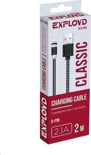 Кабель EXPLOYD EX-K-953 USB - 8 Pin 2М 2.1A Magnetic Classic круглый чёрный