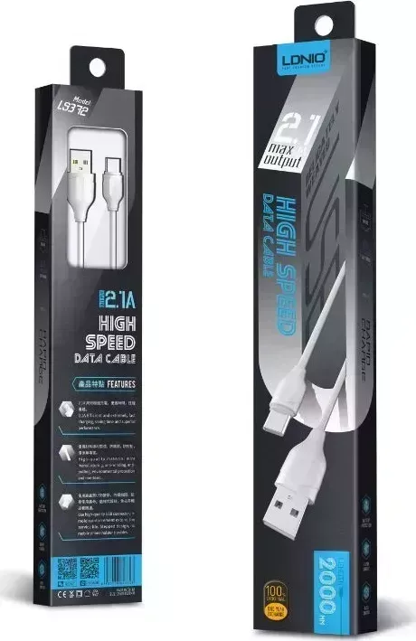 Кабель LDNIO (LD_B4502) LS372/ USB Type-C/ 2m/ 2.1A/ медь: 86 жил/ белый