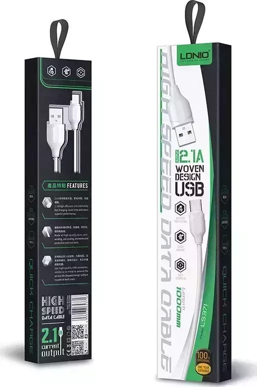 Кабель LDNIO ( LD_B4498) LS371 - USB - Lightning, 1m, белый кабель ( - -