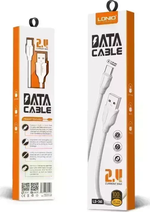 Кабель LDNIO (LD_B4519) LS361/ USB Micro/ 1m/ 2.4A/ медь: 86 жил/ белый