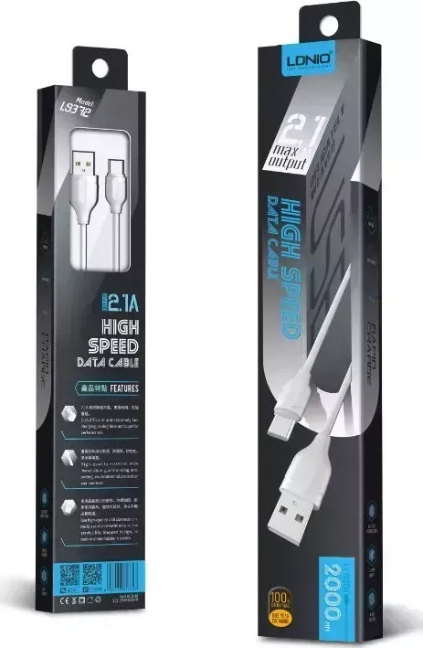 Кабель LDNIO (LD_B4501) LS372 - USB Lightning/ 2m/ 2.1A/ медь: 86 жил/ белый