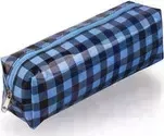 Пенал BRAUBERG косметичка школьный пвх, голубой-черный, клетка, 20х6х5 см, 223271