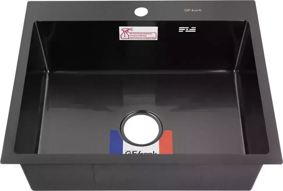Мойка кухонная GFfrank GFFRANK 60502G врезная 60х50 см цвет графит, толщина 2,0 х 0,6 мм, глубина 200 мм + большой сифон с переливом х + с
