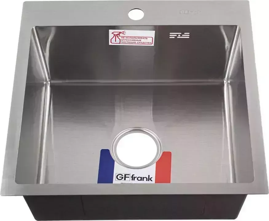 Мойка кухонная GFfrank GFFRANK 50502 врезная 50х50 см, толщина 2,0 х 0,6 мм, глубина 200 мм + большой сифон с переливом зливом, шаровый х + с