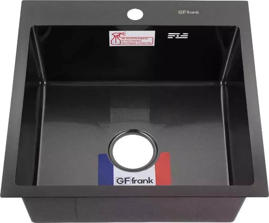 Мойка кухонная GFfrank GFFRANK 50502G врезная 50х50 см цвет графит, толщина 2,0 х 0,6 мм, глубина 200 мм + большой сифон с переливом х + с
