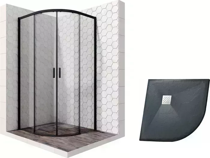 Душевой уголок Ambassador Queen 100x100 с поддоном, прозрачный, черный (11011202Black, GR-S2100100)