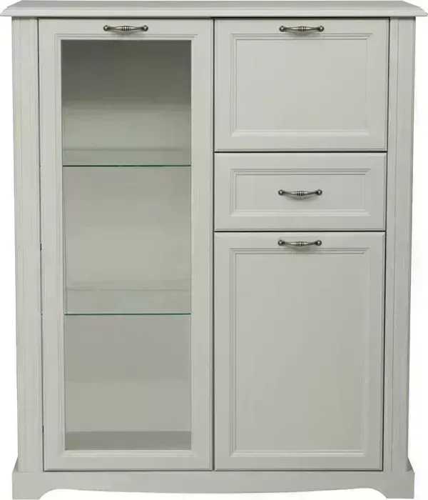 Шкаф комбинированный ОЛМЕКО 32.09 Сохо серый Masa Decor серый, профиль: Masa Decor серый, ДВПО: белый/стекло (OLMP002545)