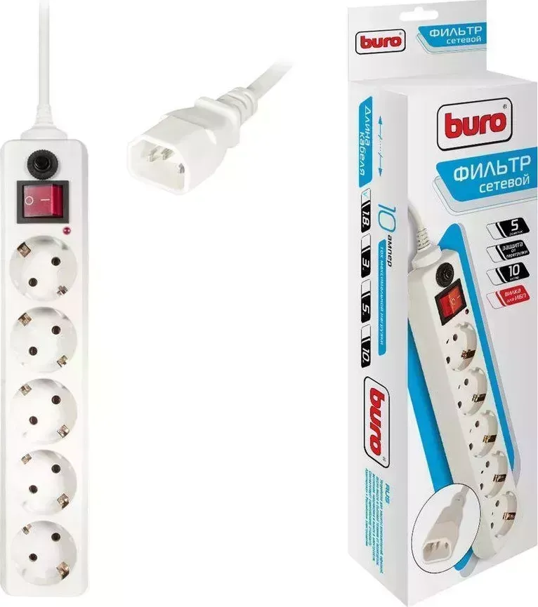 Сетевой фильтр BURO 500SH-1.8-UPS-W 1.8м 5 розеток белый