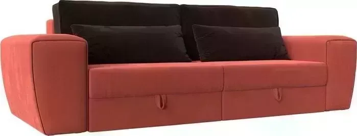 Диван Лига Диванов Прямой Лига-008 микровельвет коралловый/коричневый диван