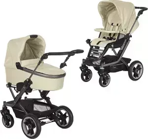 Коляска 2 в 1 Teutonia 2 в 1 Mistral S V4 Graphite 6050 Seashell бежевый эко-кожа с ручным тормозом
