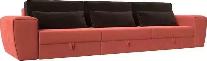 Диван Лига Диванов Прямой Лига-008 Long микровельвет коралловый/коричневый диван