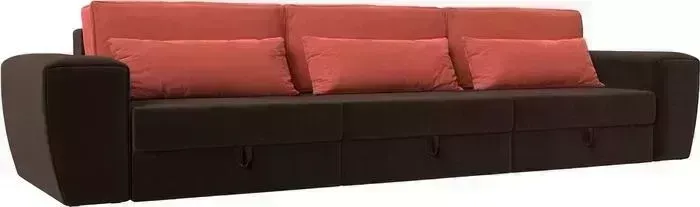Диван Лига Диванов Прямой Лига-008 Long микровельвет коричневый/коралловый 119057 диван