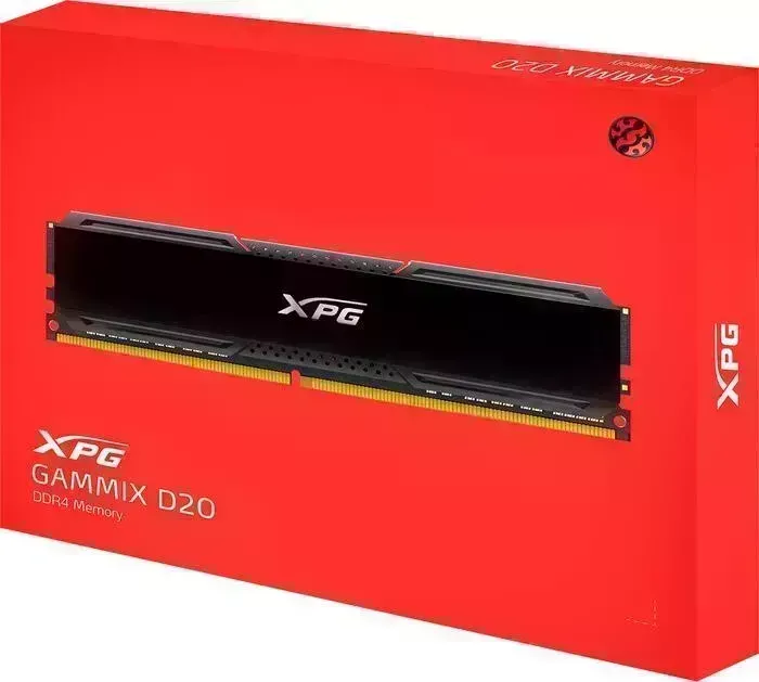 Память оперативная ADATA 16GB DDR4 UDIMM, XPG GAMMIX D20, 3200MHz CL16-20-20, 1.35V, Черный Радиатор AX4U320016G16A-CBK20