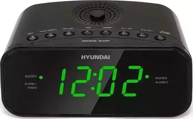 Радиобудильник Hyundai H-RCL221 черный LCD подсв:зеленая часы:цифровые FM