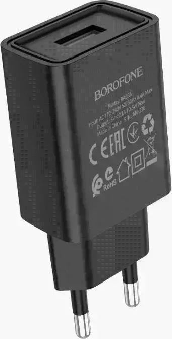 Сетевой адаптер BOROFONE (6974443385663) BA68A Glacier 1USB (черный)