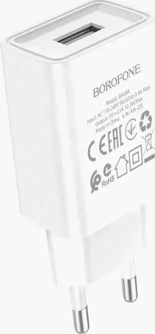 Сетевой адаптер BOROFONE (6974443385670) BA68A Glacier 1USB (белый)