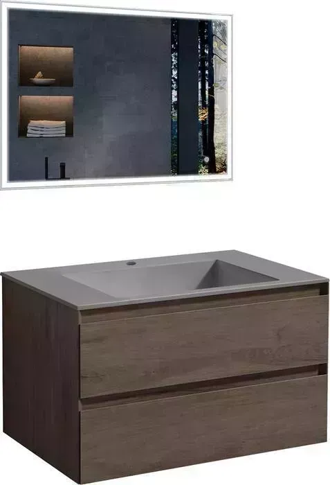 Мебель для ванной Vincea Luka 80х48 R.Oak, серая раковина