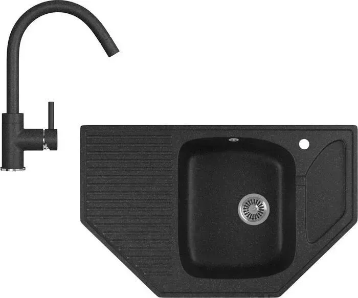 Мойка кухонная и смеситель GREENSTONE и смеситель GRS-10-308, GS-003-308 черный