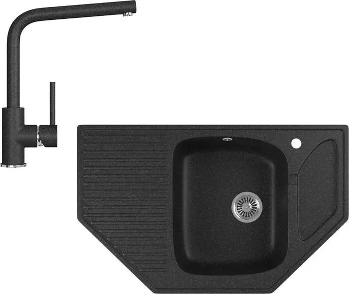 Мойка кухонная и смеситель GREENSTONE и смеситель GRS-10-308, GS-004-308 черный