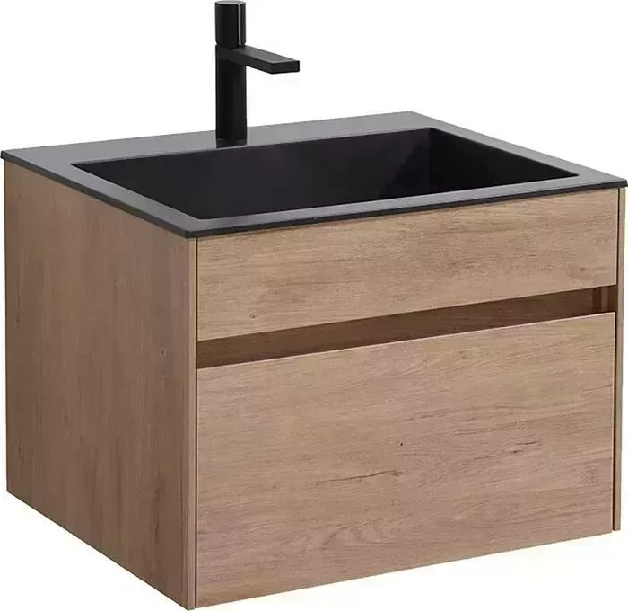 Тумба с раковиной Vincea с Chiara 60х48 N.Oak, черная раковина (VMC-2C600NO, VCB-13600B)