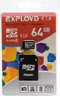 Карта памяти EXPLOYD MicroSDHC 64GB Class 10 + адаптер SD 10 + SD